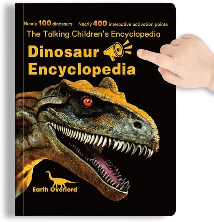 Kids Interactive Talking Dinosaur Encyclopedia Book – 400 Touch Points, 100 Dinosaurs Voice Facts, USB Rechargeable Wipe-Clean Educational Book for Boys Girls 5-10 Years Old