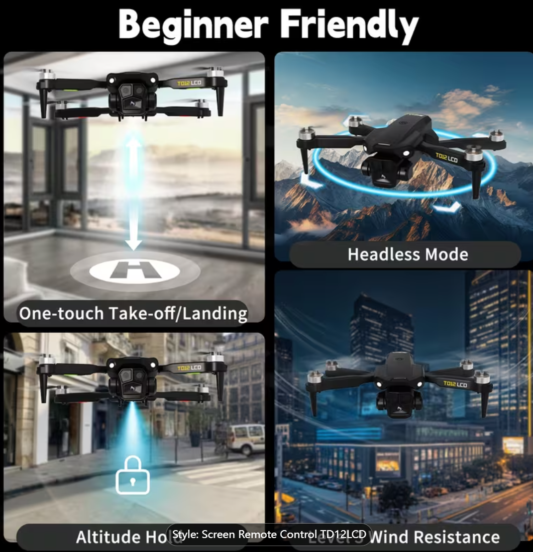 Drone With LCD Screen Remote Control Brushless Motor WiFi Real-time Transmission Drones For Adults Drone With 2 Cameras Support SD Card, 3D Flips 3 Speeds Headless Mode One Touch Takeoff/landing Foldable Quadcopter For Beginners