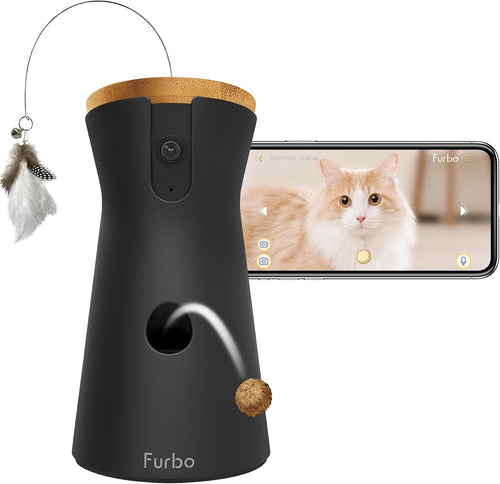 360° Smart Pet Camera for Cats | No Monthly Fee, Automatic Rotating Live View, Treat Dispenser, 2-Way Audio, Night Vision, Meow Sound Alerts, Indoor Kitten Monitoring Camera