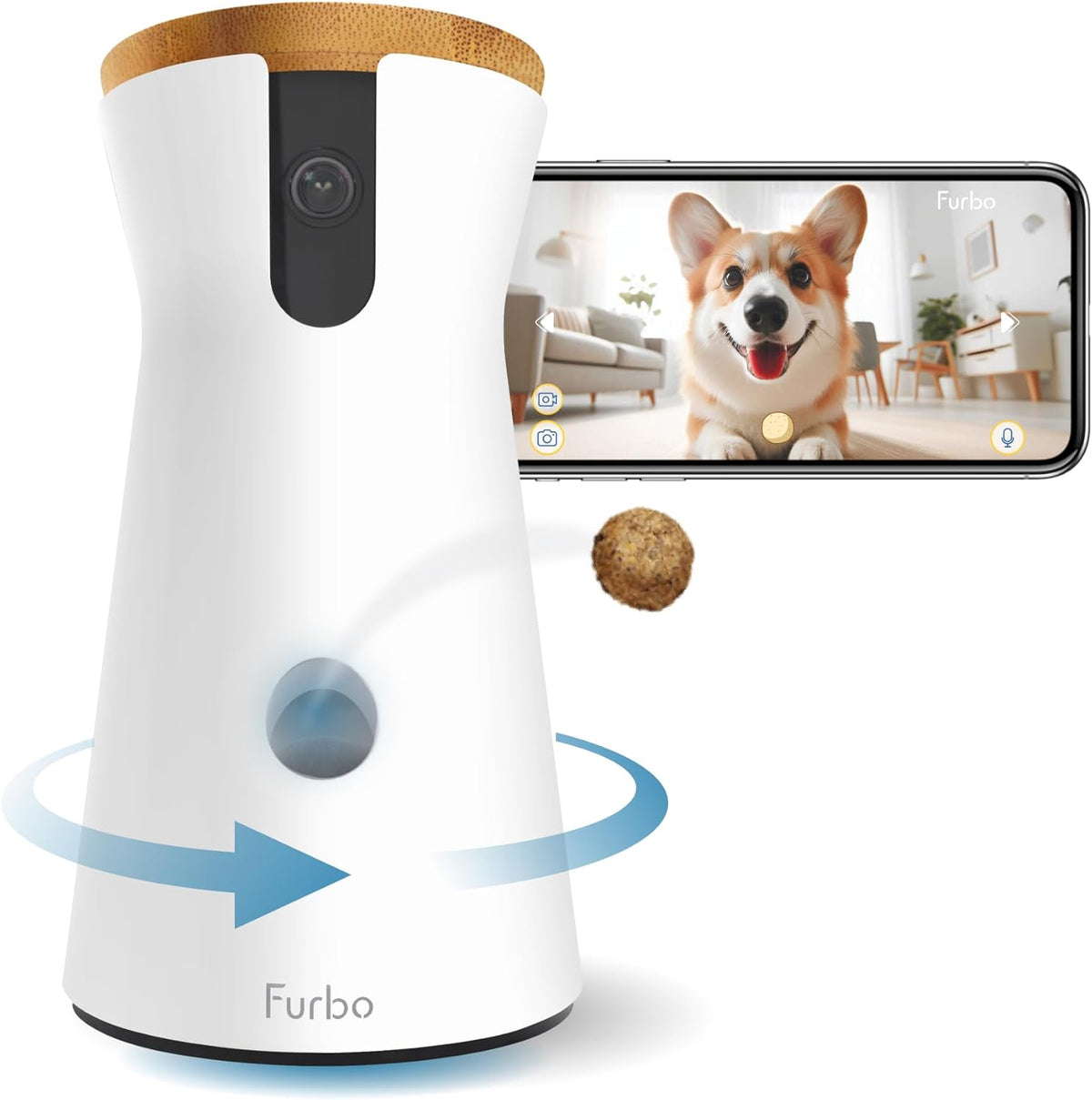 360° Smart Pet Camera for Cats | No Monthly Fee, Automatic Rotating Live View, Treat Dispenser, 2-Way Audio, Night Vision, Meow Sound Alerts, Indoor Kitten Monitoring Camera