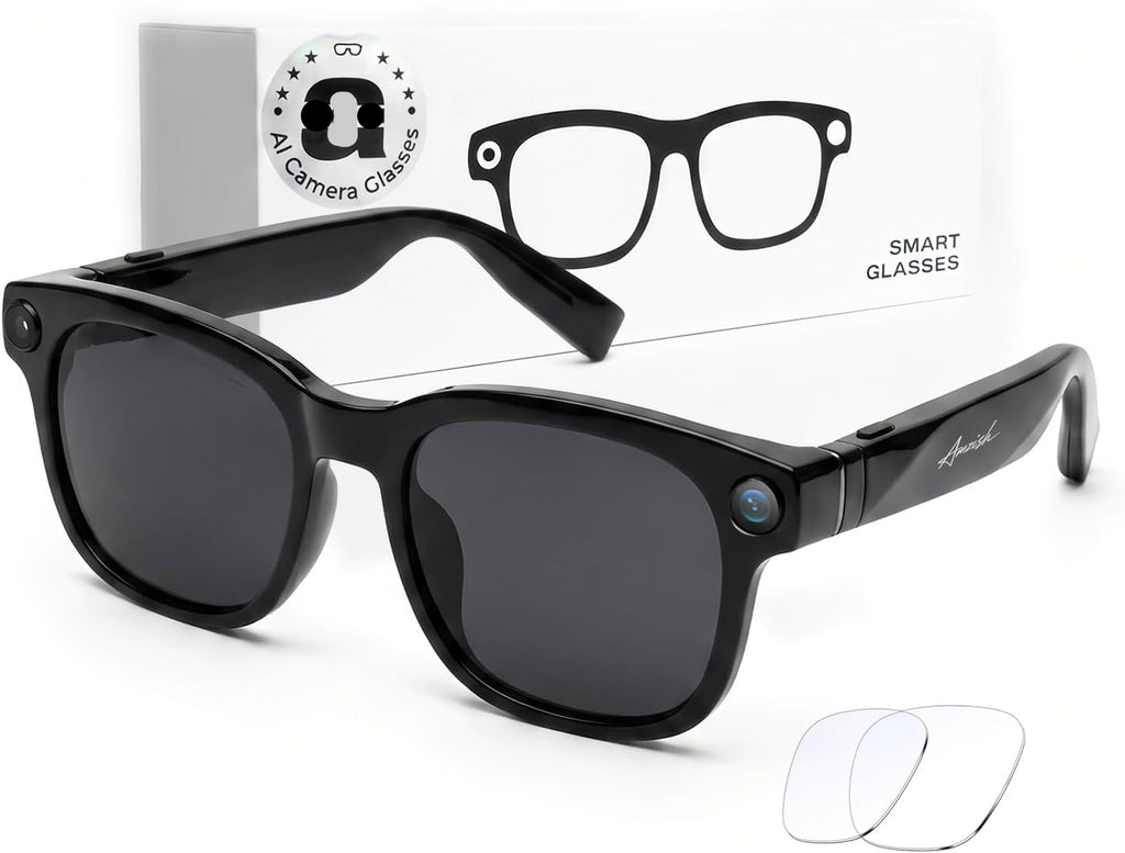 AI Smart Glasses with Camera, 8MP HD Bluetooth Camera Glasses for Women Men 1080P Video Recording Sunglasses, Real Time Translation, Voice Assistant, Open Earbuds, Travel, Work, Vlog