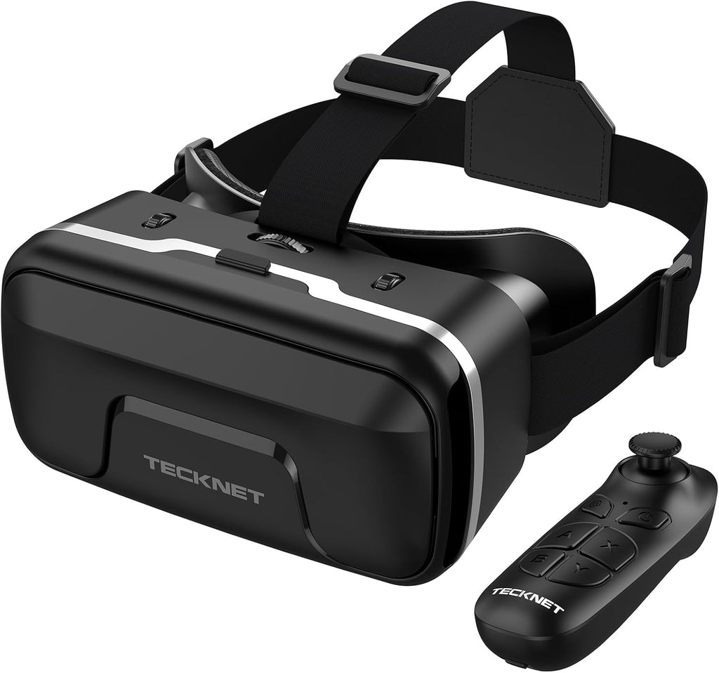 VR Headset for Phone with Controller, Virtual Reality Headsets with HD 110°FOV Anti-Blue Light Lenses & Adjustable Gears, 3D VR Headset for Kids Compatible iPhone Samsung Android 4.7-7.2"