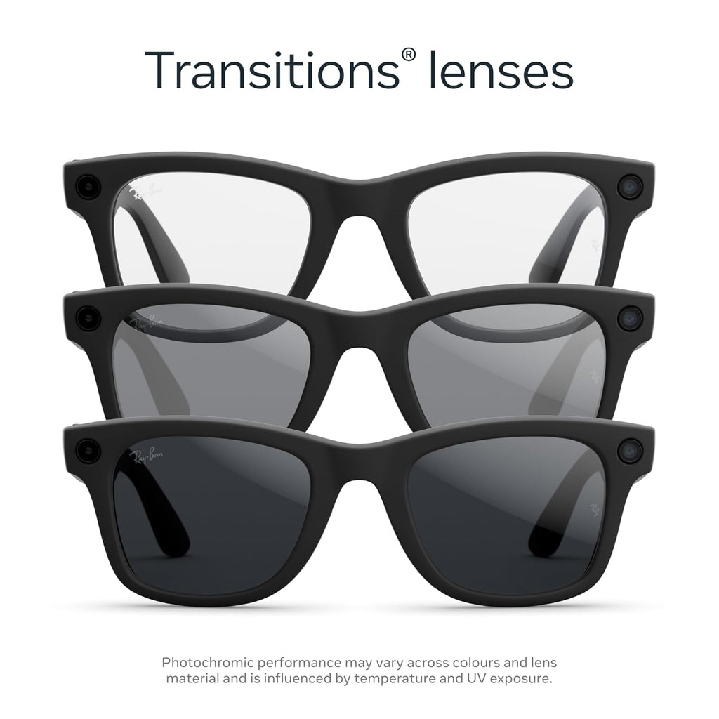Classic Wayfarer Large Gen 2 Smart AI Eyewear, Black Frame, Transitions Light-Sensitive Lense