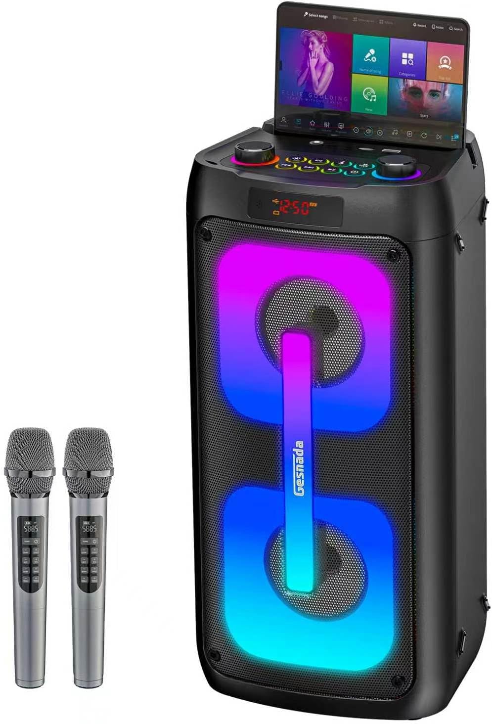 Portable Outdoor Karaoke Speaker Machine with 2 Wireless Microphones, LED Light PA System, 6000mAh Rechargeable Battery, USB TF AUX Bluetooth Speaker for Camping Beach Party, Gift for Adults