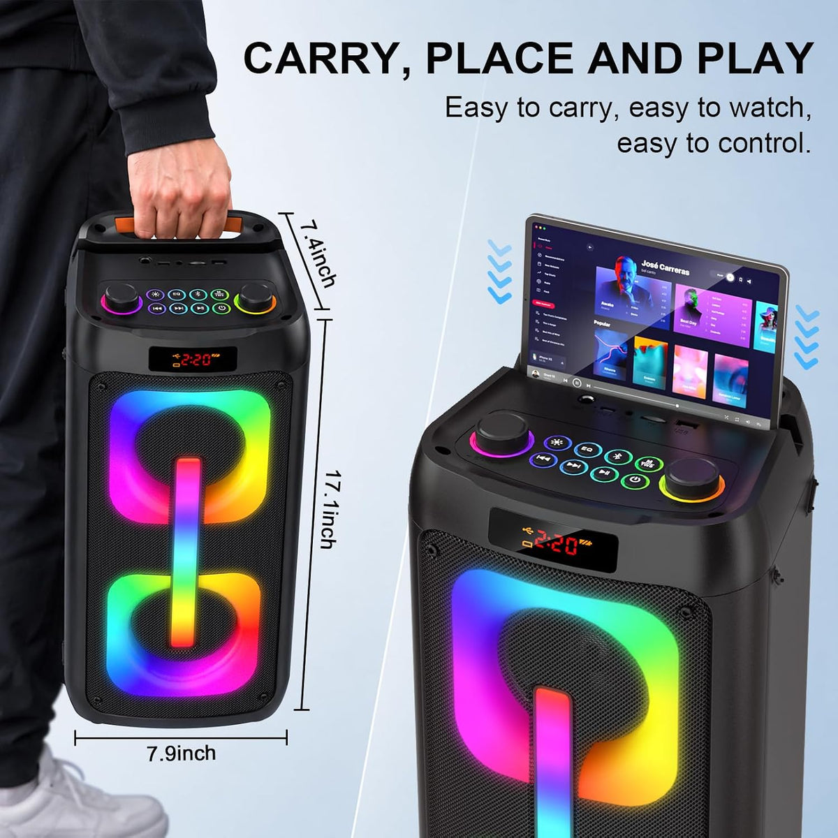 Portable Outdoor Karaoke Speaker Machine with 2 Wireless Microphones, LED Light PA System, 6000mAh Rechargeable Battery, USB TF AUX Bluetooth Speaker for Camping Beach Party, Gift for Adults