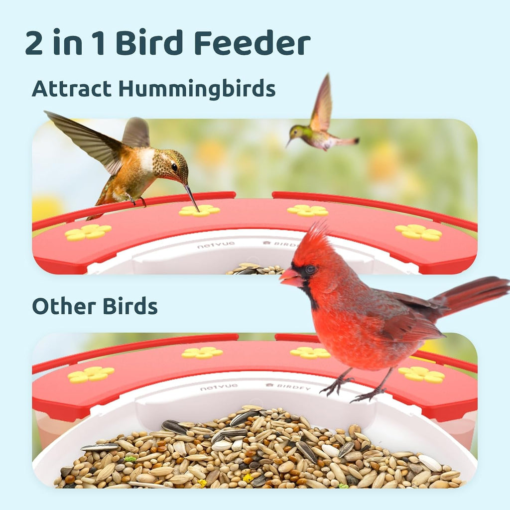 Pro Bird Feeder with Camera, Wider Perch DIY Add-ons, Hummingbird Feeder, Suet Ball, Jelly Feeder, Auto Capture Bird Videos & Motion Detection, Ideal Present