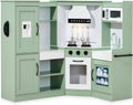 Best Choice Products Wooden Kids Pretend Play Kitchen Set, Interactive Playset with Lights & Sounds, Ice Maker & Range Hood, Sage Green for Toddlers