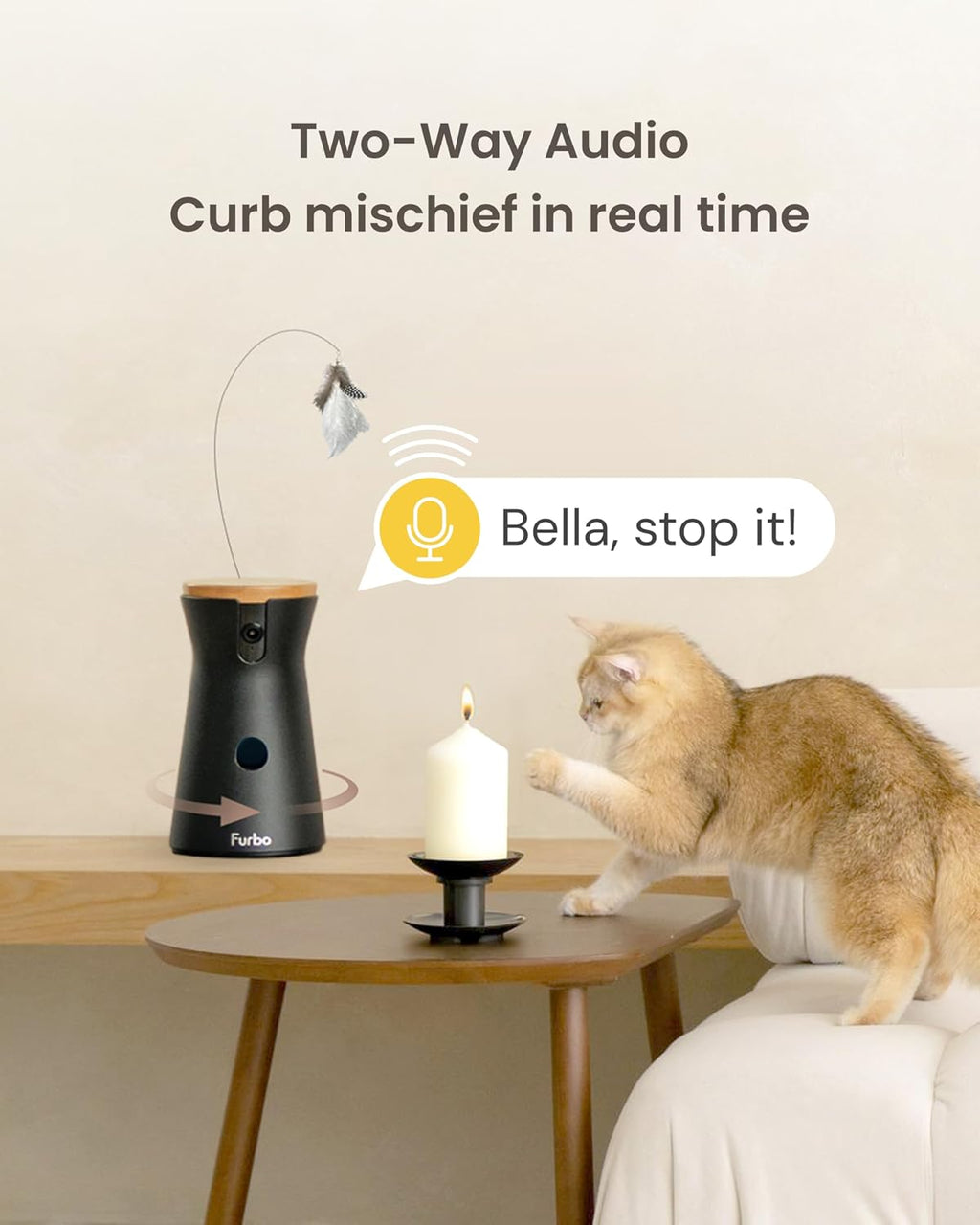 360° Smart Pet Camera for Cats | No Monthly Fee, Automatic Rotating Live View, Treat Dispenser, 2-Way Audio, Night Vision, Meow Sound Alerts, Indoor Kitten Monitoring Camera