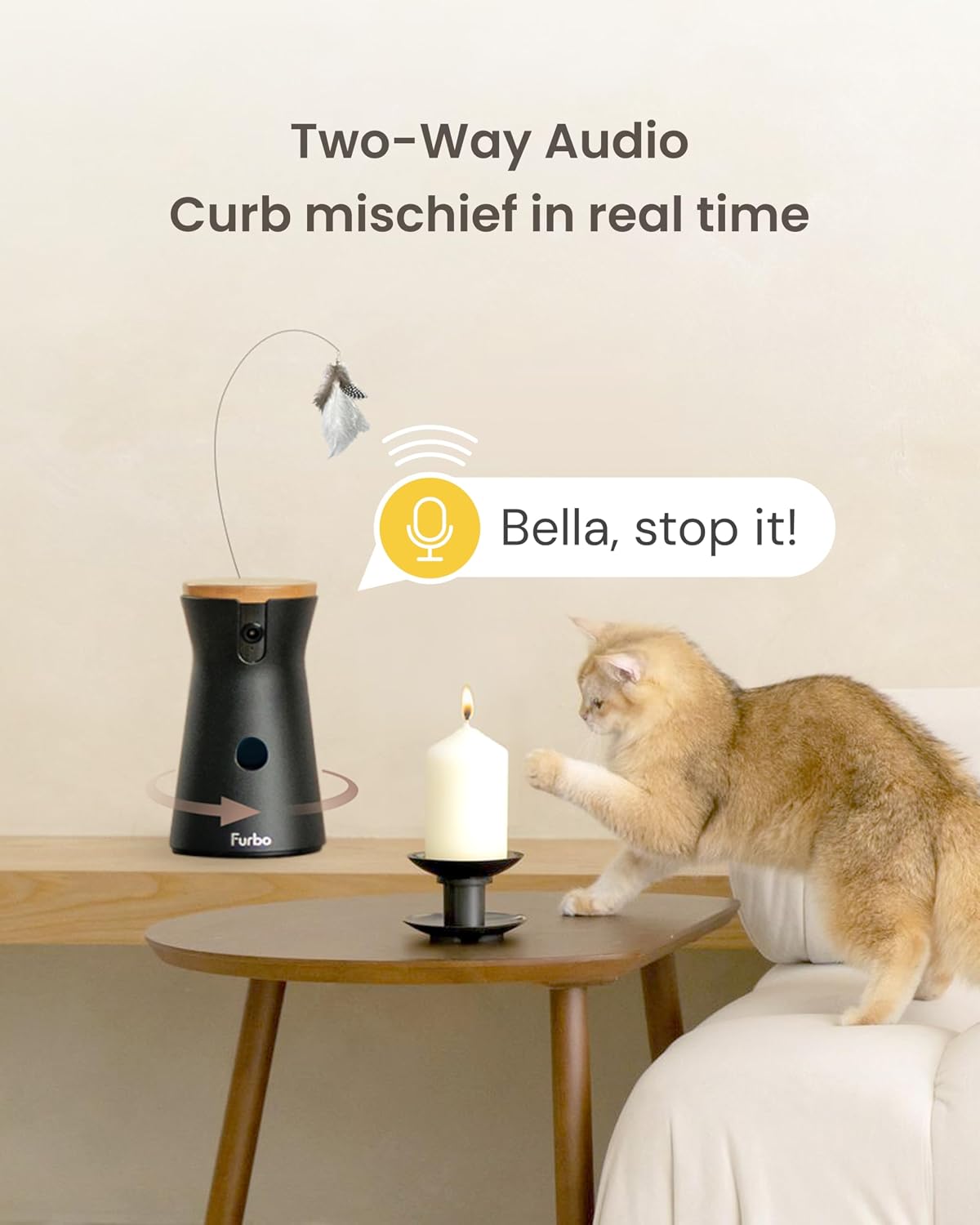 360° Smart Pet Camera for Cats | No Monthly Fee, Automatic Rotating Live View, Treat Dispenser, 2-Way Audio, Night Vision, Meow Sound Alerts, Indoor Kitten Monitoring Camera