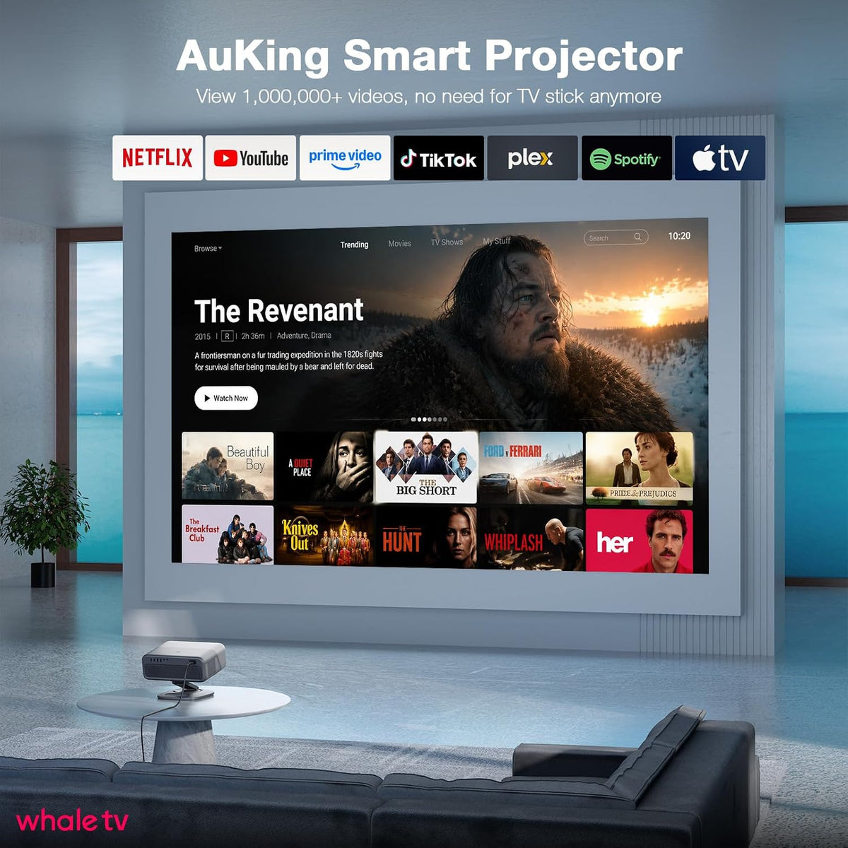 Auto Focus Smart Projector with 360° Rotatable Stand, Native 1080P 4K Supported Home Theater Projector, WiFi Bluetooth Outdoor Movie Projector
