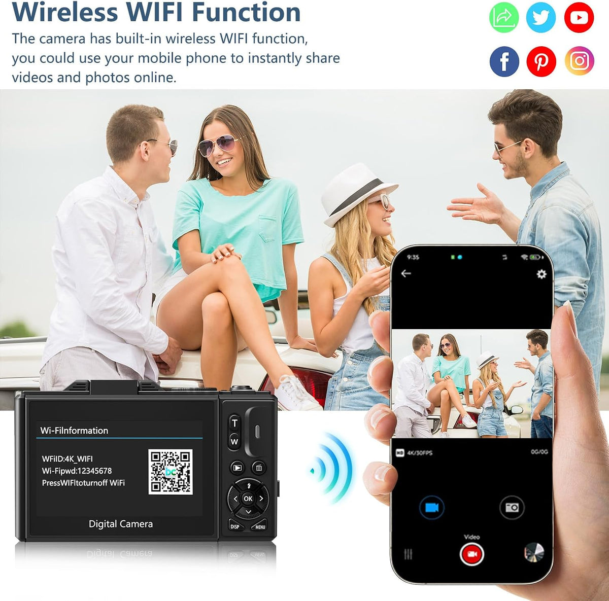 4K Vlogging Digital Camera for YouTube | 3" 180° Flip Screen, 18X Digital Zoom, Compact Photography Camera, Comes with 32GB TF Card & 2 Rechargeable Batteries