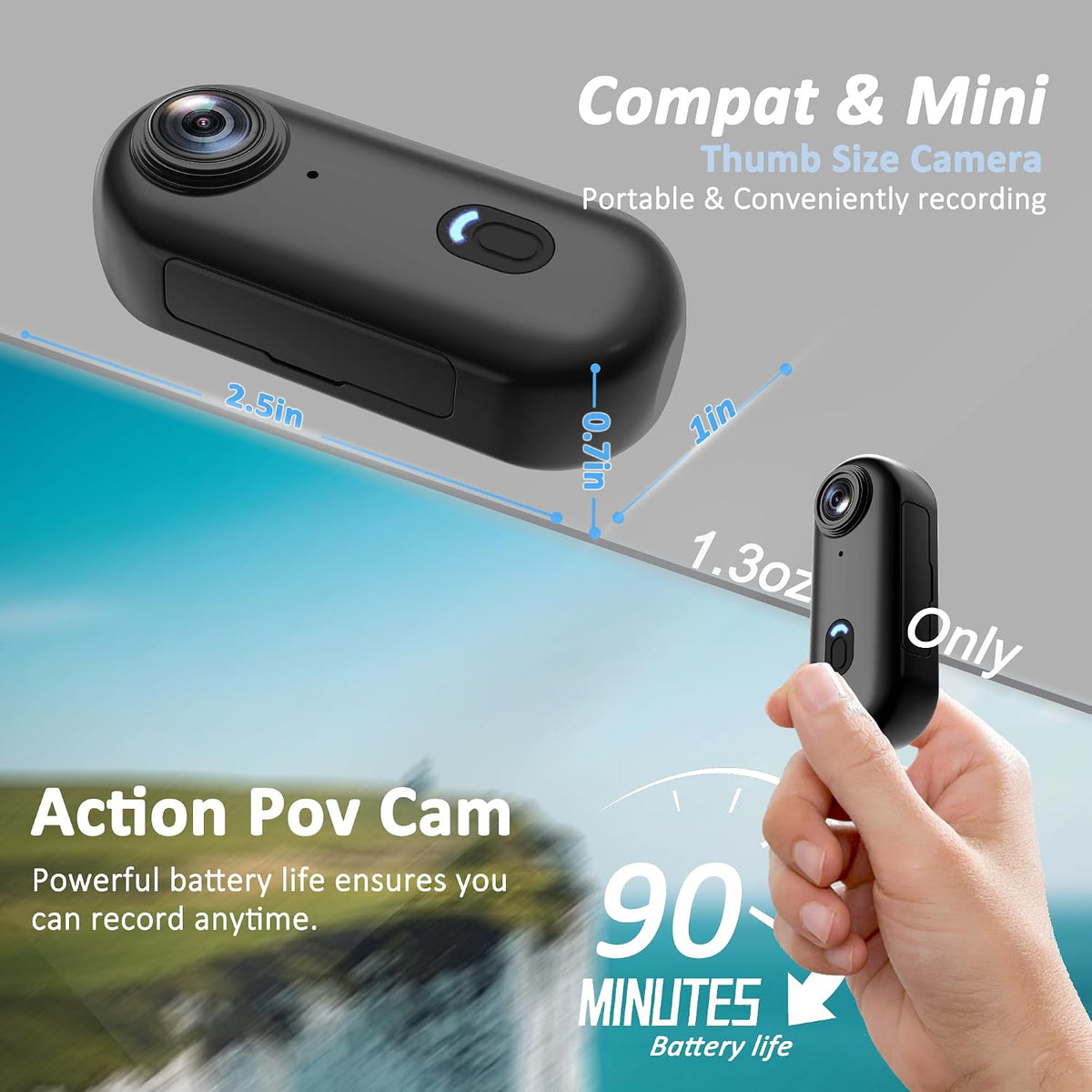 4K Mini Body Camera with 128GB Storage | Magnetic Thumb-Sized Action Cam, Video & Audio Recording, Hands-Free Wearable Design, Waterproof, Ideal for Vlogging, Work Recording, Pet Walking, Travel & Daily Shooting