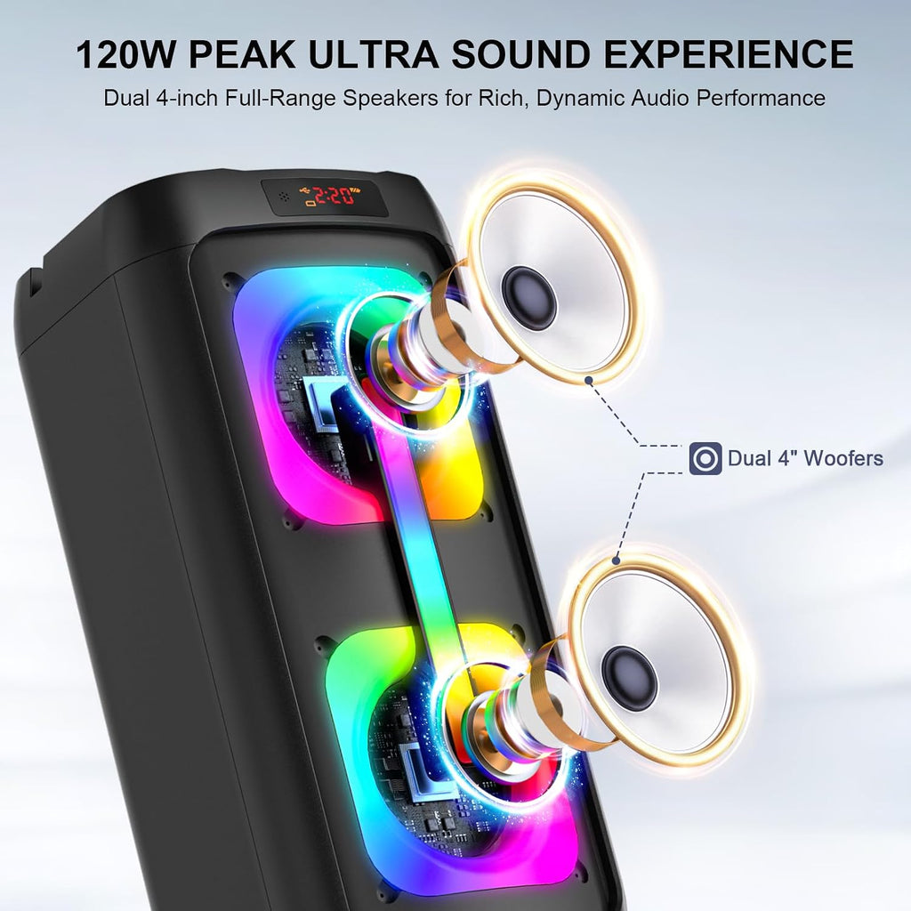 Portable Outdoor Karaoke Speaker Machine with 2 Wireless Microphones, LED Light PA System, 6000mAh Rechargeable Battery, USB TF AUX Bluetooth Speaker for Camping Beach Party, Gift for Adults
