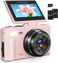 4K Vlogging Digital Camera for YouTube | 3" 180° Flip Screen, 18X Digital Zoom, Compact Photography Camera, Comes with 32GB TF Card & 2 Rechargeable Batteries