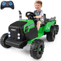 Costzon 12V Kids Ride On Tractor with Detachable Trailer, Remote Control Electric Vehicle, 3‑Gear‑Shift Ground Loader, USB, 7 LED Headlights, Green, for Kids 3+