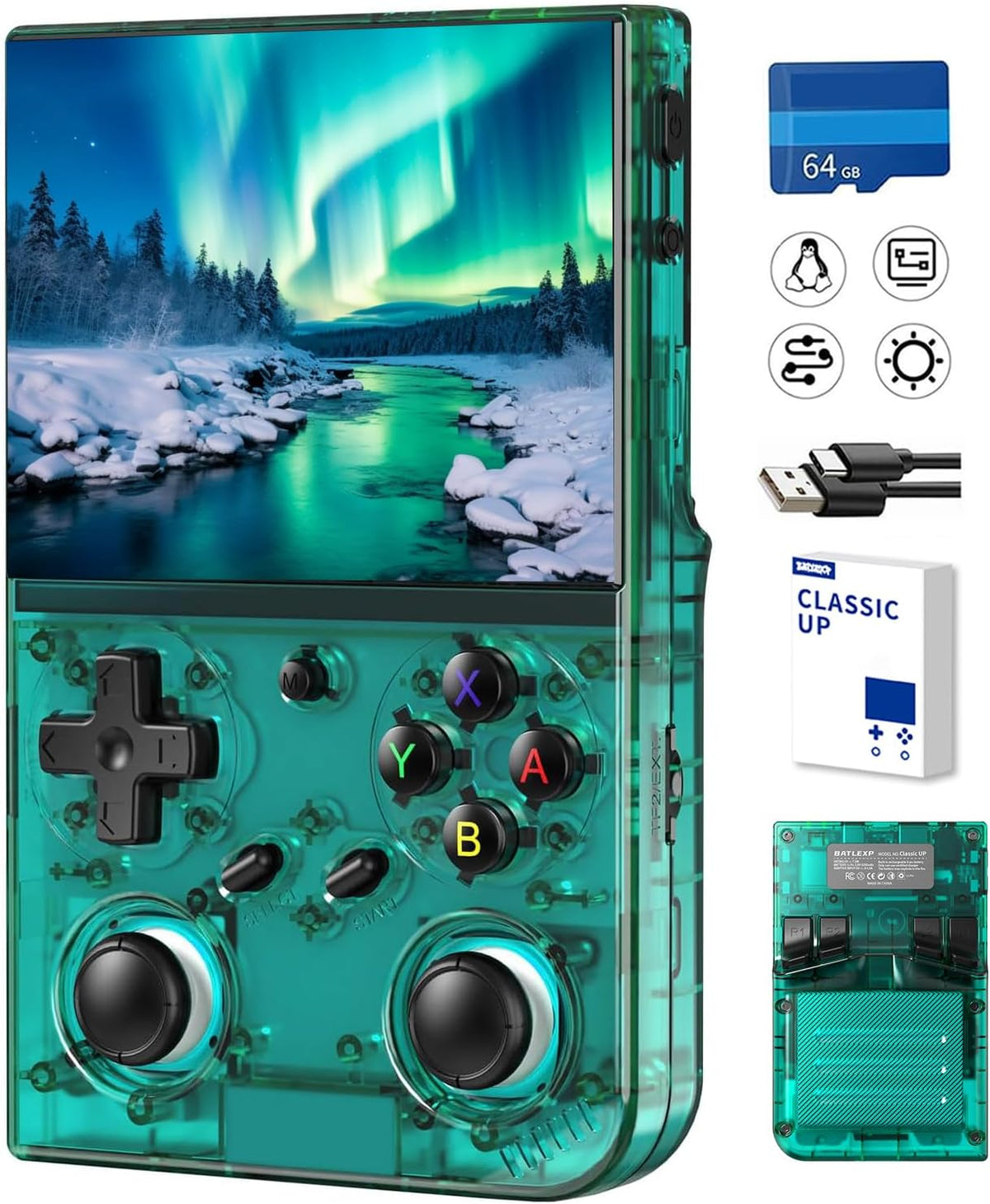 RG35XXPRO Retro Handheld Game Console | 3.5 Inch IPS Screen Portable Game Device, 64G TF Card with 4353 Pre‑Loaded Classic Games, 5G WiFi Bluetooth Support, HDMI TV Output, Green New RG35XXPRO