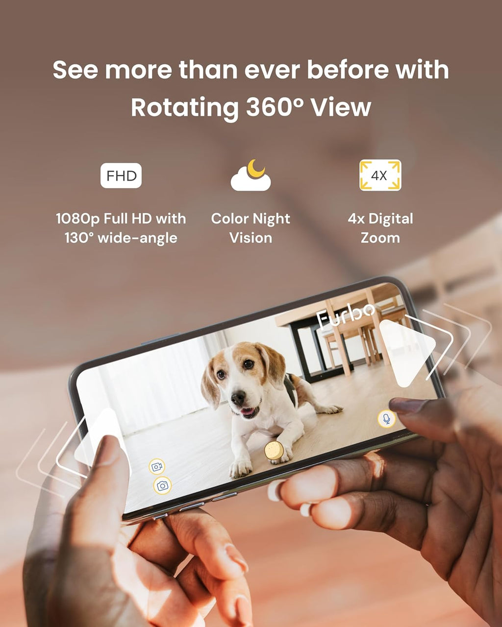 360° Smart Pet Camera for Cats | No Monthly Fee, Automatic Rotating Live View, Treat Dispenser, 2-Way Audio, Night Vision, Meow Sound Alerts, Indoor Kitten Monitoring Camera