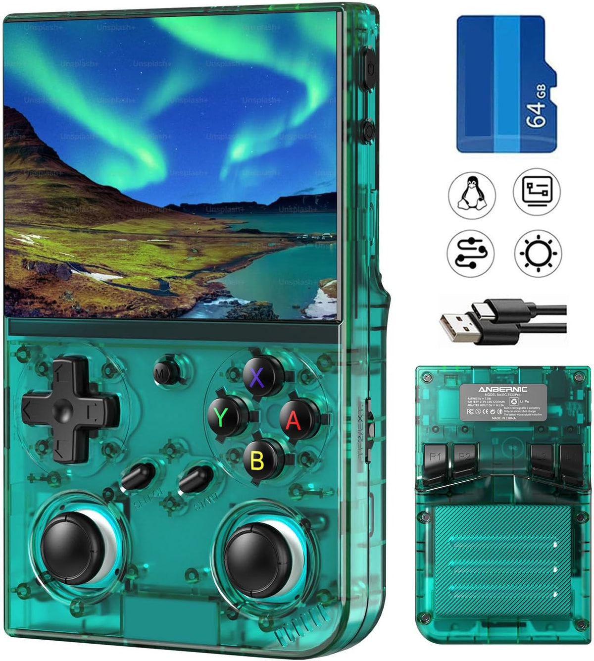 RG35XXPRO Retro Handheld Game Console | 3.5 Inch IPS Screen Portable Game Device, 64G TF Card with 4353 Pre‑Loaded Classic Games, 5G WiFi Bluetooth Support, HDMI TV Output, Green New RG35XXPRO