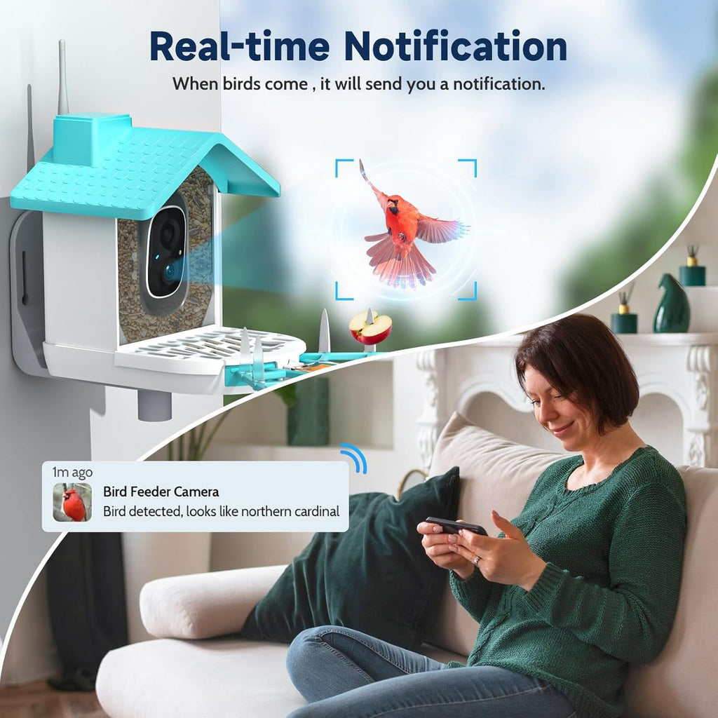Smart Bird Feeder with Camera,Bird House Camera with Solar Panel,FHD Birds Cam for Bird Watching, AI Identification,Auto Capture & Real-time Notifications,Ideal Gift for Birds Lovers