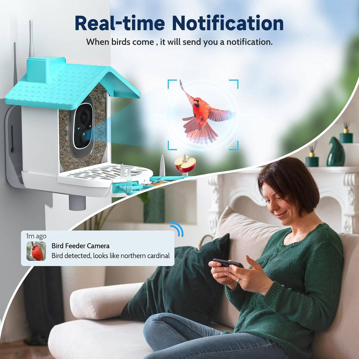 Smart Bird Feeder with Camera,Bird House Camera with Solar Panel,FHD Birds Cam for Bird Watching, AI Identification,Auto Capture & Real-time Notifications,Ideal Gift for Birds Lovers