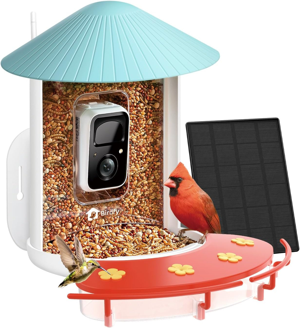 Pro Bird Feeder with Camera, Wider Perch DIY Add-ons, Hummingbird Feeder, Suet Ball, Jelly Feeder, Auto Capture Bird Videos & Motion Detection, Ideal Present