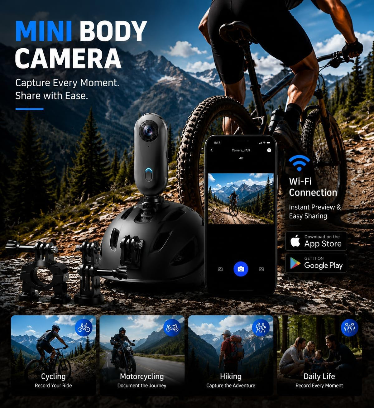 4K Mini Body Camera with 128GB Storage | Magnetic Thumb-Sized Action Cam, Video & Audio Recording, Hands-Free Wearable Design, Waterproof, Ideal for Vlogging, Work Recording, Pet Walking, Travel & Daily Shooting
