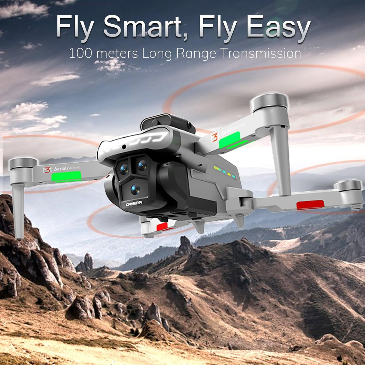 Drone with Camera for Adults 4K, RC Drones with LCD Screen Controller, LED Lights, Brushless Motors Quadcopter for Beginners, Stable Hover, Waypoint Fly, One-Key Takeoff/Landing