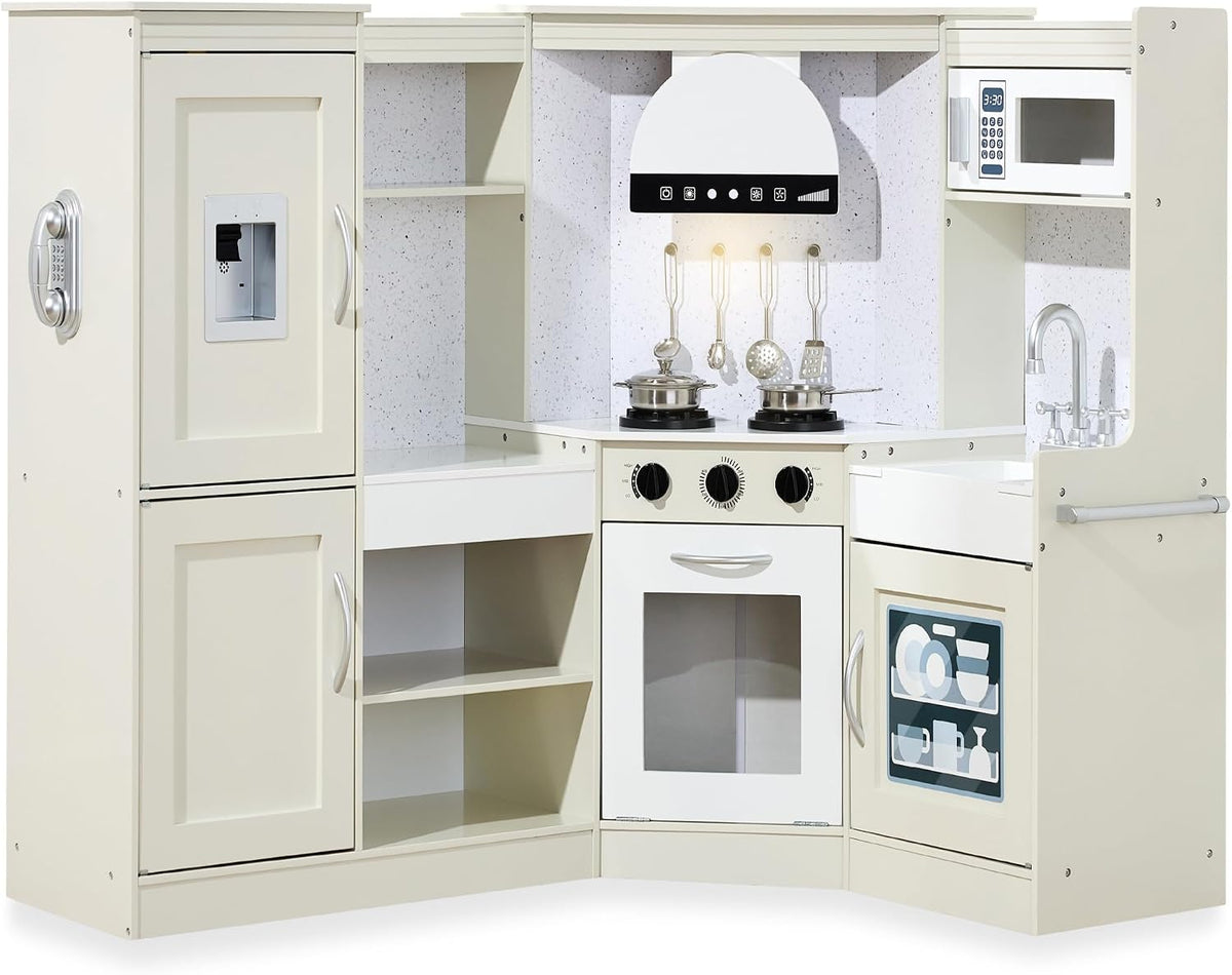 Best Choice Products Wooden Kids Pretend Play Kitchen Set, Interactive Playset with Lights & Sounds, Ice Maker & Range Hood, Sage Green for Toddlers