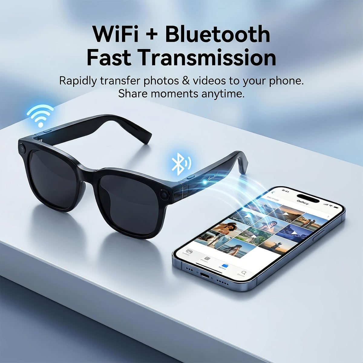 AI Smart Glasses with Camera, 8MP HD Bluetooth Camera Glasses for Women Men 1080P Video Recording Sunglasses, Real Time Translation, Voice Assistant, Open Earbuds, Travel, Work, Vlog