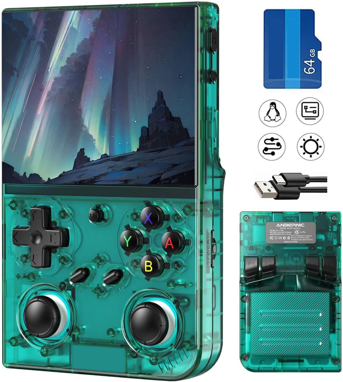 RG35XXPRO Retro Handheld Game Console | 3.5 Inch IPS Screen Portable Game Device, 64G TF Card with 4353 Pre‑Loaded Classic Games, 5G WiFi Bluetooth Support, HDMI TV Output, Green New RG35XXPRO