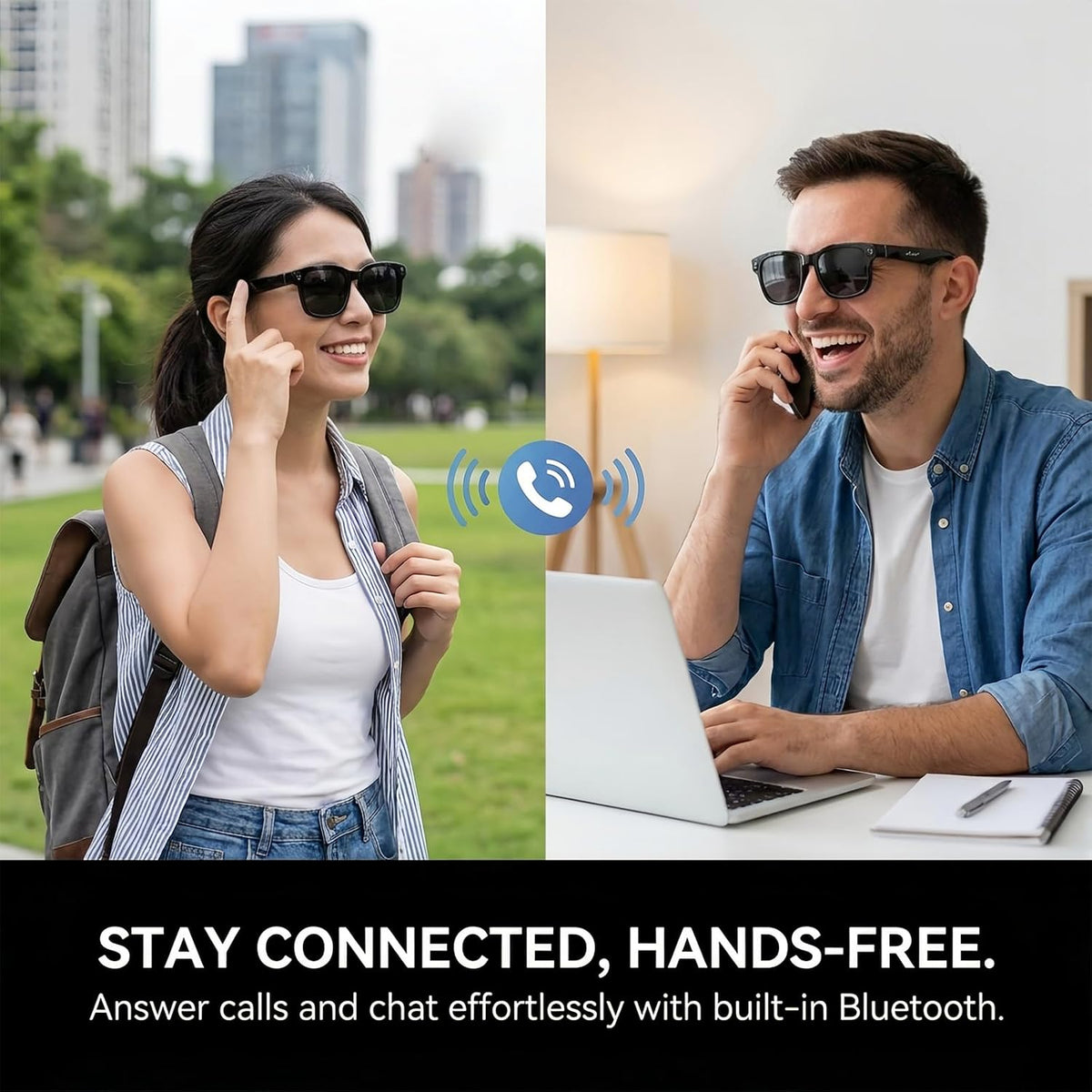 AI Smart Glasses with Camera, 8MP HD Bluetooth Camera Glasses for Women Men 1080P Video Recording Sunglasses, Real Time Translation, Voice Assistant, Open Earbuds, Travel, Work, Vlog