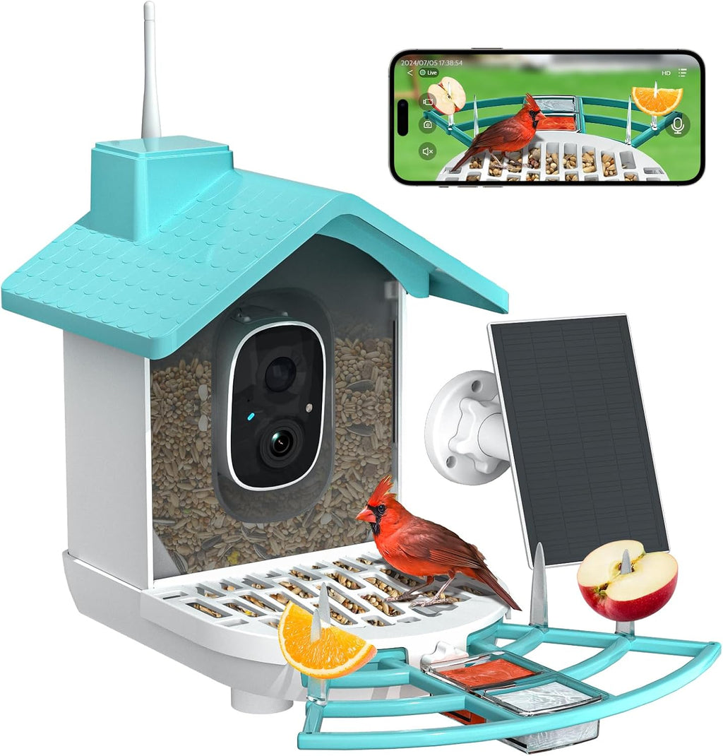 Smart Bird Feeder with Camera,Bird House Camera with Solar Panel,FHD Birds Cam for Bird Watching, AI Identification,Auto Capture & Real-time Notifications,Ideal Gift for Birds Lovers