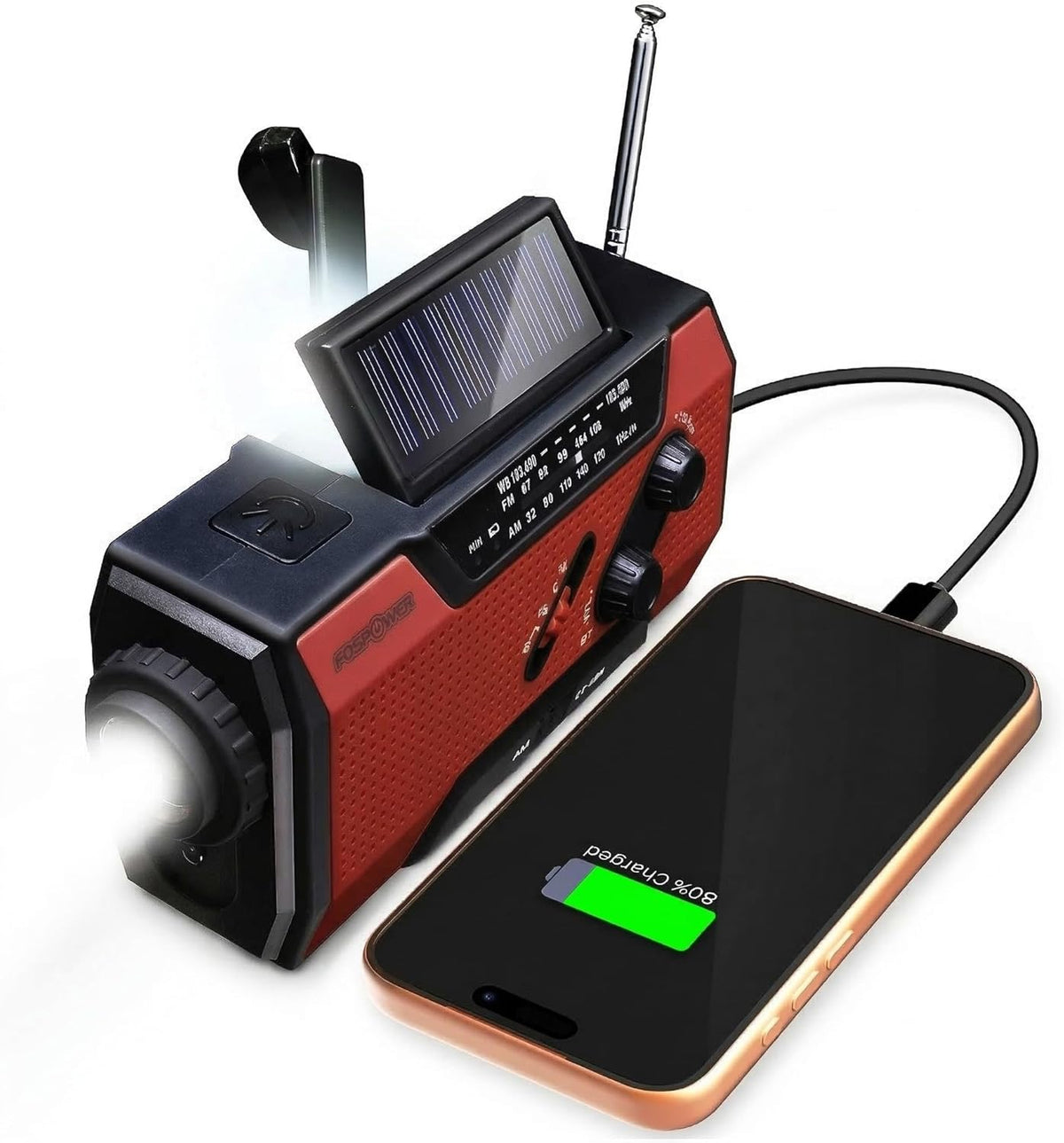 NOAA Emergency Weather Radio A1 7400mWh Solar Hand Crank (Orange)