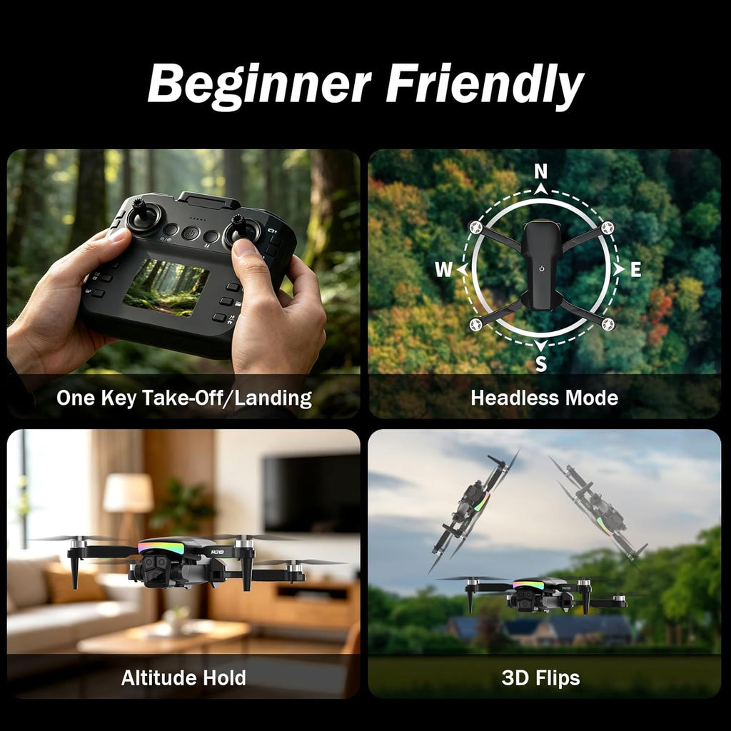 Drone with Camera 1080P for Adults Kids, Mini Drone with HD Screen | Adult Drone, Dual 90° Lens, LED Lights, Optical Flow, Modular Battery, Beginner Drone, One Key Start, Headless, 3D Flip, Case