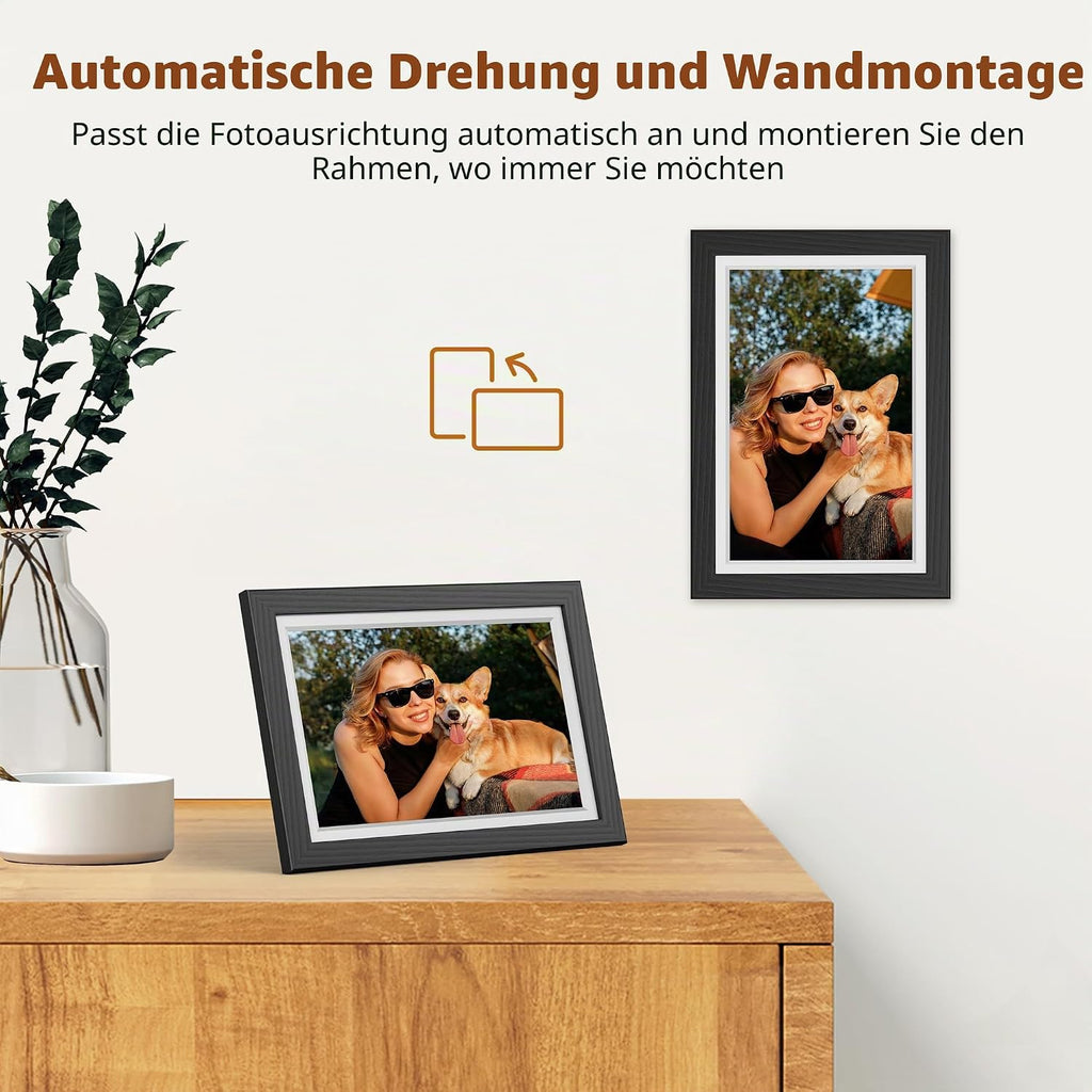 igital Picture Frame - 10.1 Inch WiFi Electronic Picture Frame with 32 GB Memory HD IPS Touch Screen, Auto Rotate, Instant Sharing of Photos/Videos, Family and Friends, Black