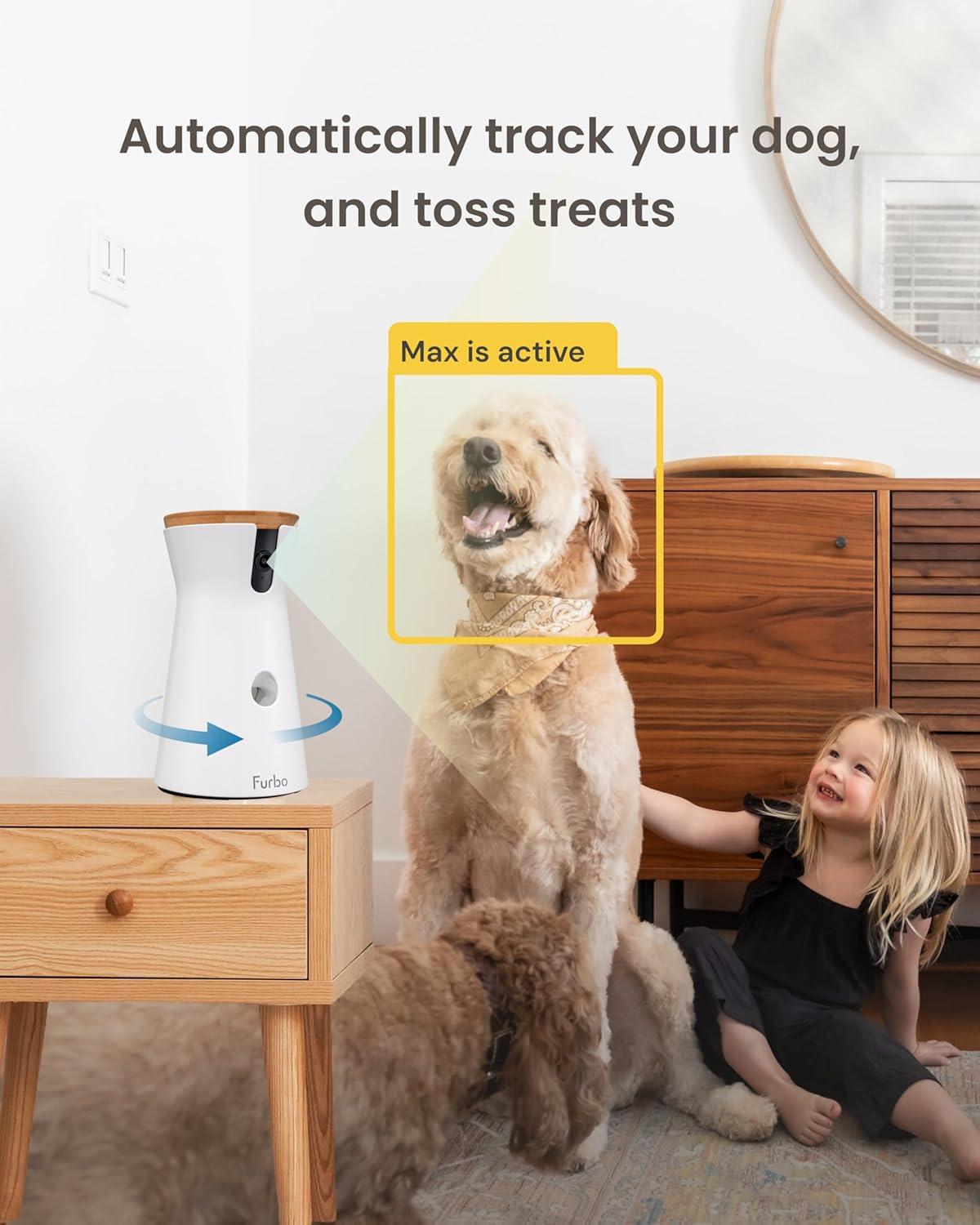 360° Smart Pet Camera for Cats | No Monthly Fee, Automatic Rotating Live View, Treat Dispenser, 2-Way Audio, Night Vision, Meow Sound Alerts, Indoor Kitten Monitoring Camera