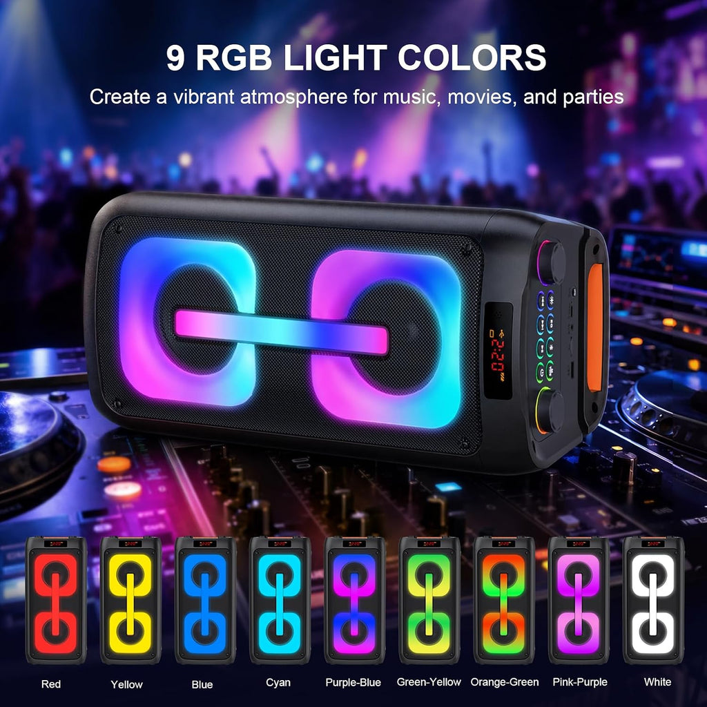Portable Outdoor Karaoke Speaker Machine with 2 Wireless Microphones, LED Light PA System, 6000mAh Rechargeable Battery, USB TF AUX Bluetooth Speaker for Camping Beach Party, Gift for Adults