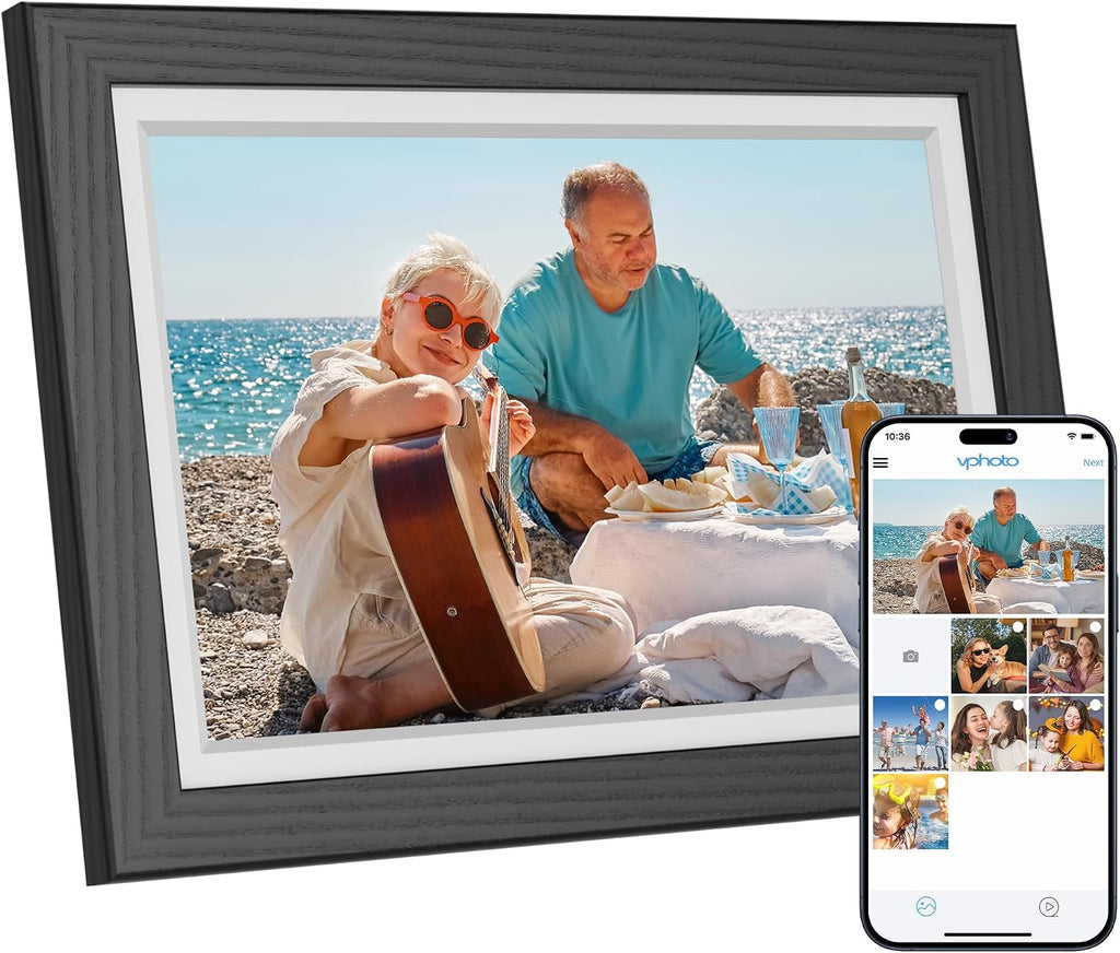 igital Picture Frame - 10.1 Inch WiFi Electronic Picture Frame with 32 GB Memory HD IPS Touch Screen, Auto Rotate, Instant Sharing of Photos/Videos, Family and Friends, Black