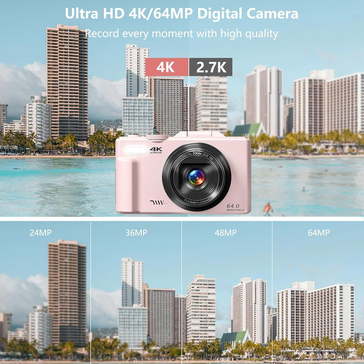 4K Vlogging Digital Camera for YouTube | 3" 180° Flip Screen, 18X Digital Zoom, Compact Photography Camera, Comes with 32GB TF Card & 2 Rechargeable Batteries