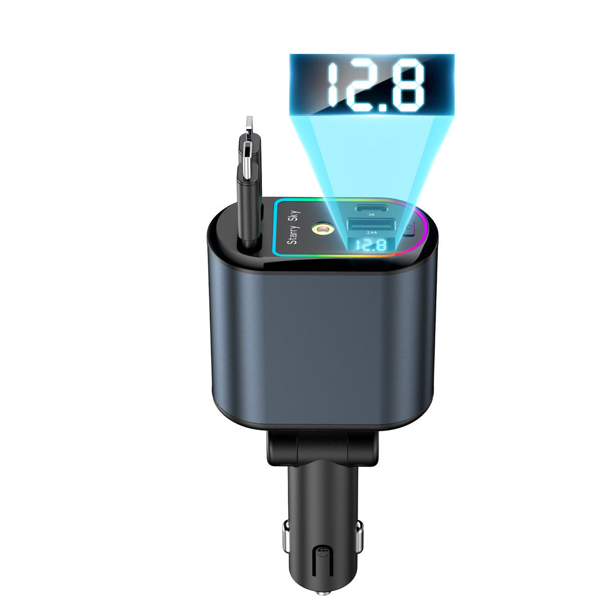 New C9 Starry Sky Fast Charging 120W Retractable Car Charger with 4-in-1 Multi-functional Digital Display