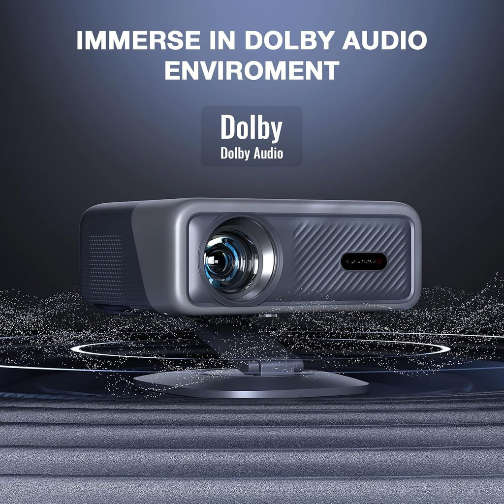 Auto Focus Smart Projector with 360° Rotatable Stand, Native 1080P 4K Supported Home Theater Projector, WiFi Bluetooth Outdoor Movie Projector