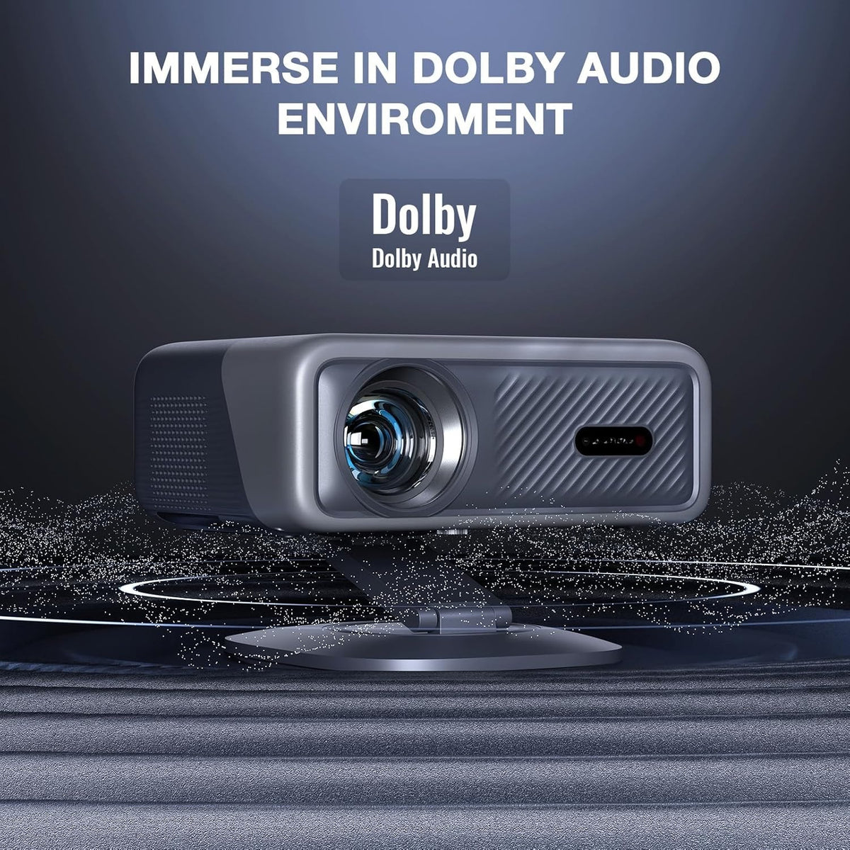 Auto Focus Smart Projector with 360° Rotatable Stand, Native 1080P 4K Supported Home Theater Projector, WiFi Bluetooth Outdoor Movie Projector